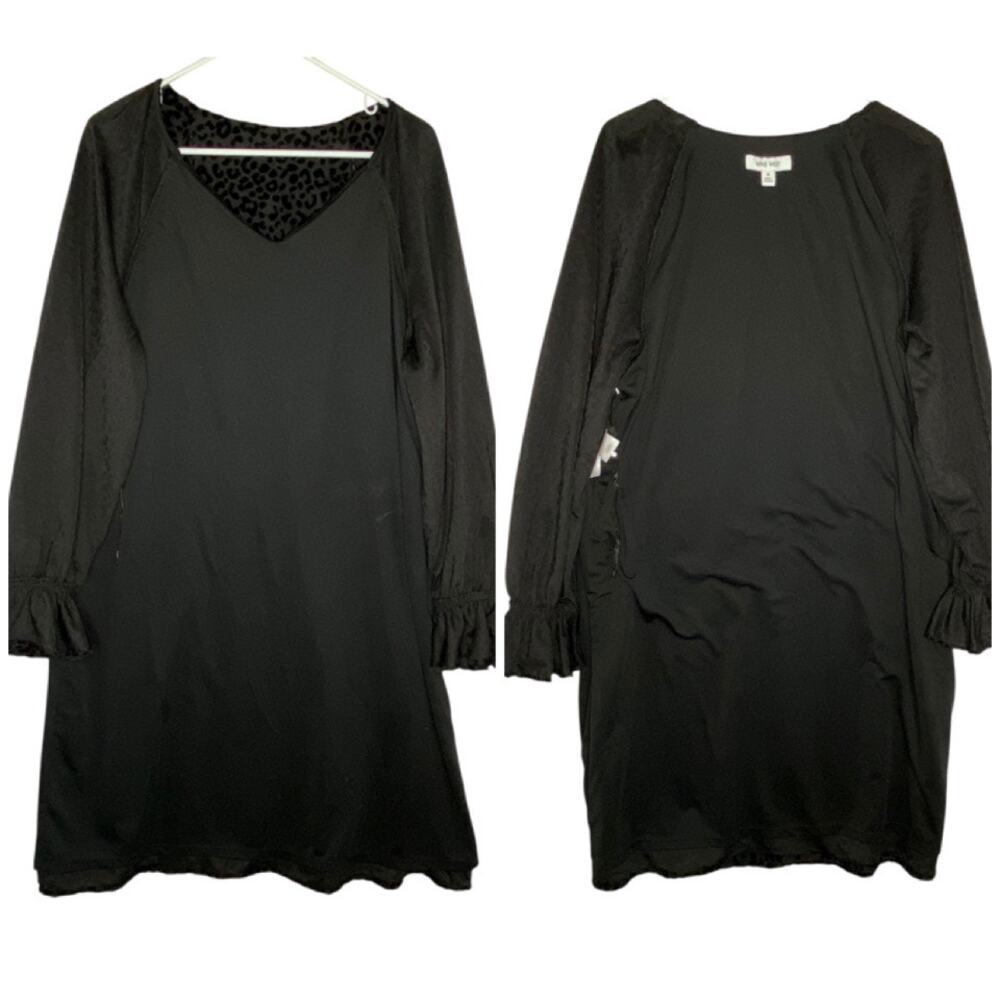 Nine West Shift Dress Black Leopard Print Velvet Burnout Size 16 Indie Witchy - Picture 11 of 16